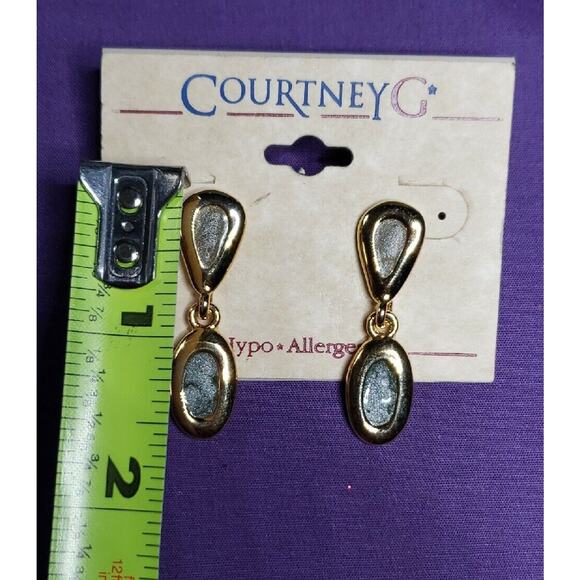Courtney G Dangle Earrings, Gold Tone & Glitter Enamel, hypo allergenic, on card - Picture 7 of 9